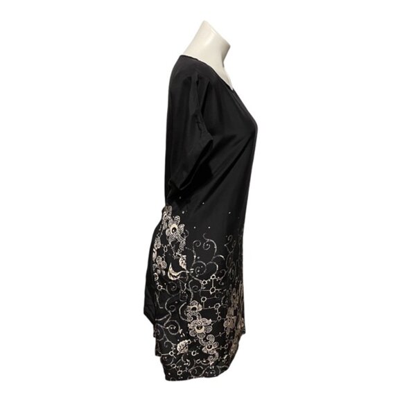 Garnet Hill Oversized Size 4 Black Floral Capped Sleeve Back Tie Silk Dress - Picture 3 of 7